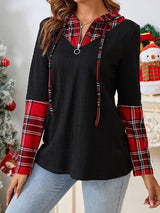 Plaid Quarter Zip Hooded T-Shirt-3