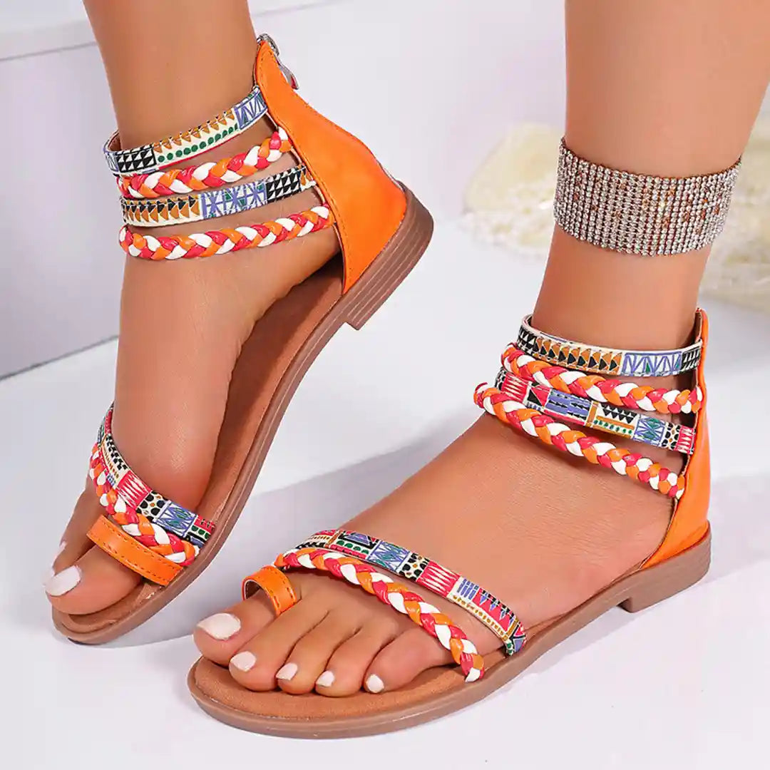 Ethnic Colorful Stitching Large-Size Flat Sandals
