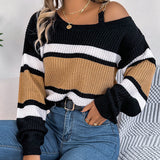 Colorblock Cold Shoulder Sweater