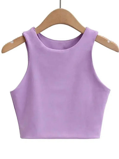 Summer Fashion Women Slim Tops O-neck Sleeveless-PURPLE-11