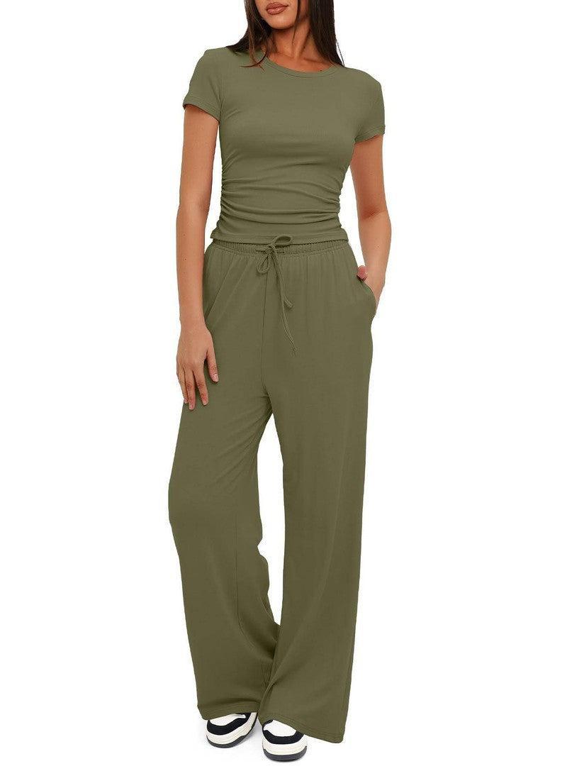 Chic Casual Outfits for Women - 2-Piece Set-Army Green-6