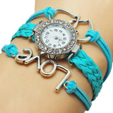 Alloy Love Double Heart-shaped Love Woven Multi-layer Watch-Sky Blue-10