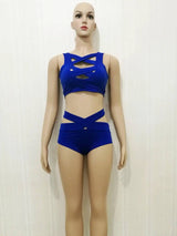 Bandage Cross Bikini High Waist Solid Color Split-Blue-4