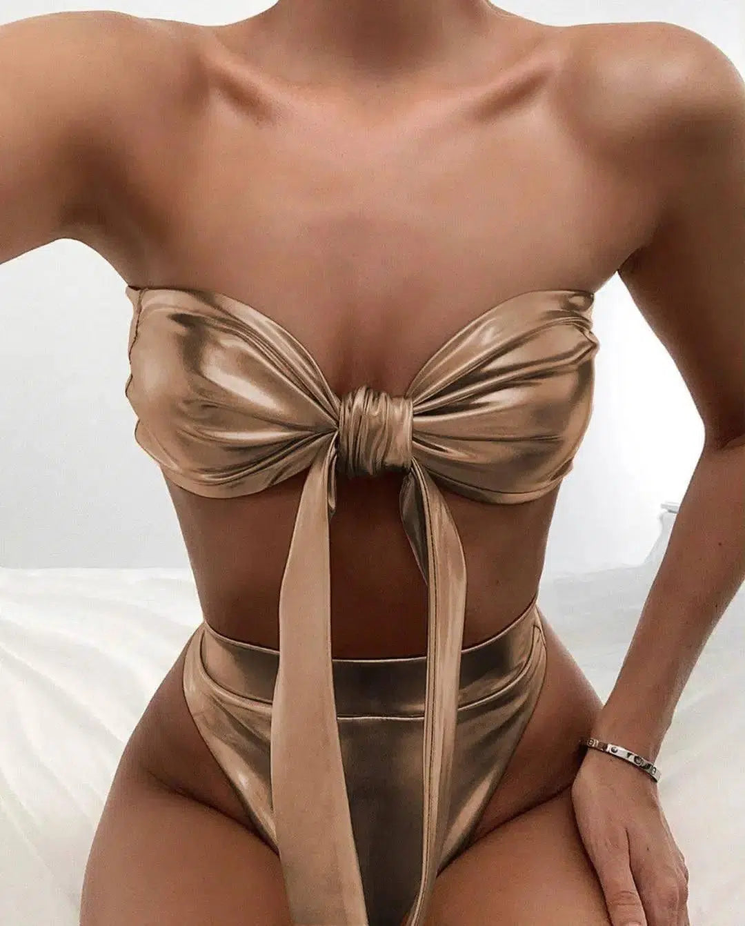 Bikini bow high waist split swimsuit sexy-2