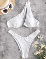 Bikini Sexy Beach Vacation Solid Color Split Ladies Hot-White-2