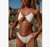 Bikini Strap Ladies Swimsuit Pure Color Swimsuit Split-S-3