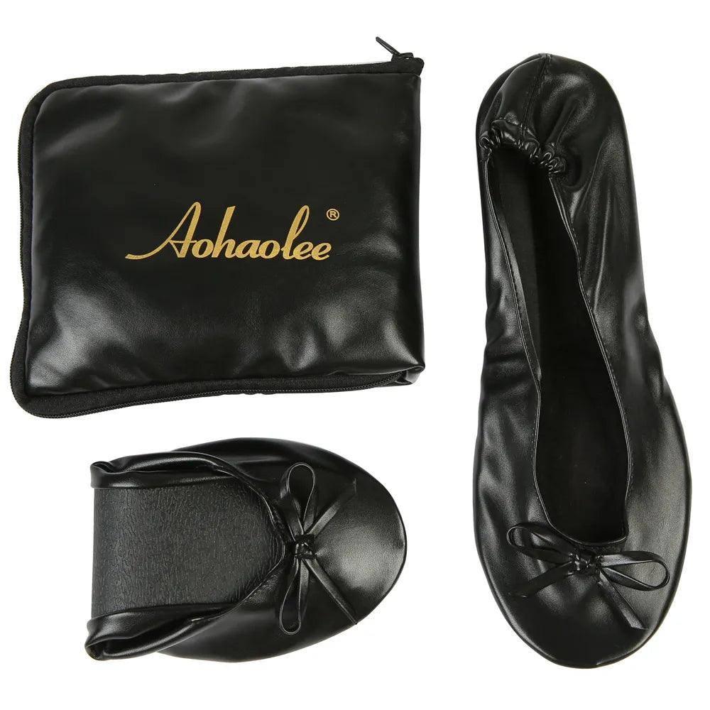 Black Foldable Ballet Flats with Carrying Case-1