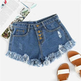 Blue Distressed Frayed Shorts-5