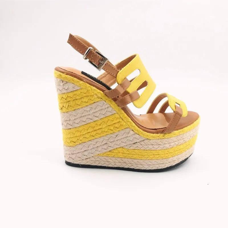 High heels sandals striped Straw shoes Casual-9