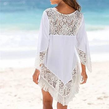 Beach Cover Up Beach Tunic Swimsuit Tunic For Beach 2023 Bathing Suit Cover Ups Lace Bikini Cover Up Saida De Praia Beach Wear-White-4