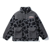 Camouflage Panda Cow Spotted Lamb Wool Coat Men And Women-Dark gray-8