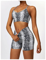 Camouflage Printing Seamless Yoga Suit Quick-drying High Waist Running Workout Clothes-Snake Gray Bra Shorts-13