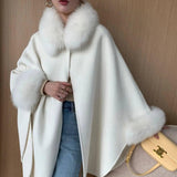 Cape Fox Fur Collar Cashmere Wavy Coat-7