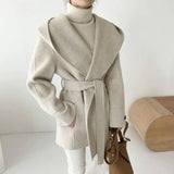 Cardigan hooded mid-length woolen coat-Oatmeal-5