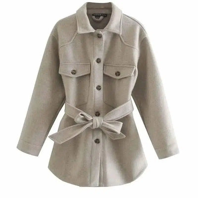 Casual and simple shirt-style mid-length jacket autumn and-Grey-3