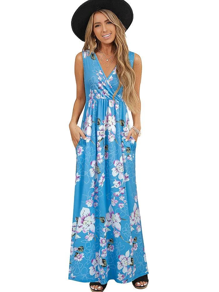 Casual Dresses V-neck Maxi Long Flare-1