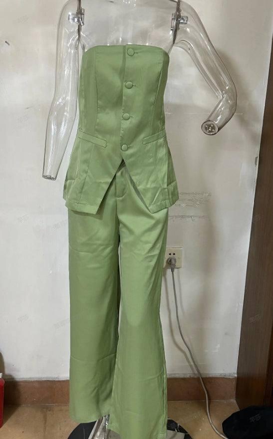 Casual Fashion Tailored Suit Button Graceful Tube Top Suit Pants-8