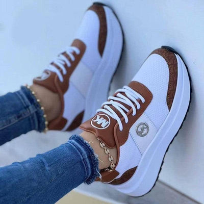 Casual Lace-up Sports Shoes Thick-soled Color-blocked-Dark Brown-2