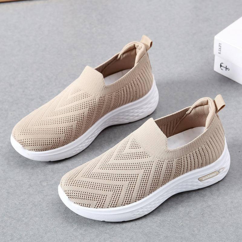 Casual Shoes Sock Slip On Flat Shoes For Women Sneakers Casual Soft Sole Walking Sports Shoe-Khaki-14