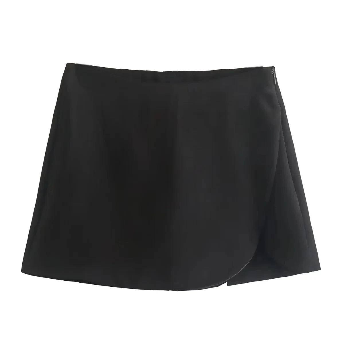 Casual Mini Asymmetrical Skirts Shorts-Black-5