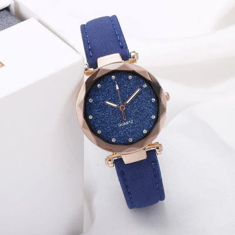 Casual Women Romantic Starry Sky Wrist Watch Leather Rhinestone Designer Ladies Clock-12