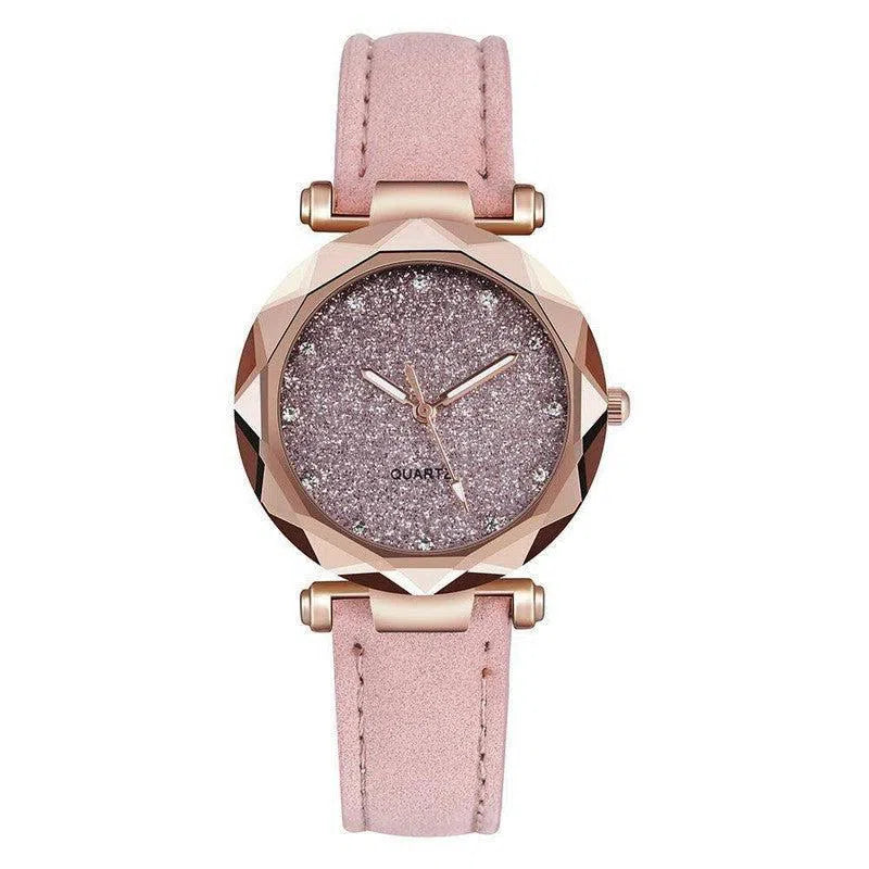 Casual Women Romantic Starry Sky Wrist Watch Leather Rhinestone Designer Ladies Clock-3