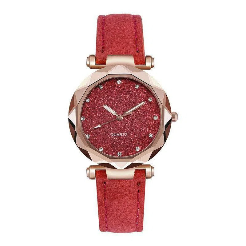 Casual Women Romantic Starry Sky Wrist Watch Leather Rhinestone Designer Ladies Clock-5