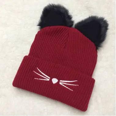 Cat Ear Fur Hat-WineRed-6