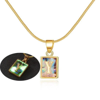 26 Letter Square Necklace Colorful Shell Luminous Pendant Chain Necklace For Women Temperament Ladies Jewelry-31