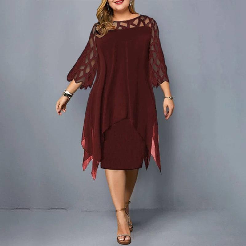 New Elegant Lace Plus Size Dresses Women Hollow Out Oversize Dress Loose Casual Vestidos De Fiesta Midi Robes Femme-5