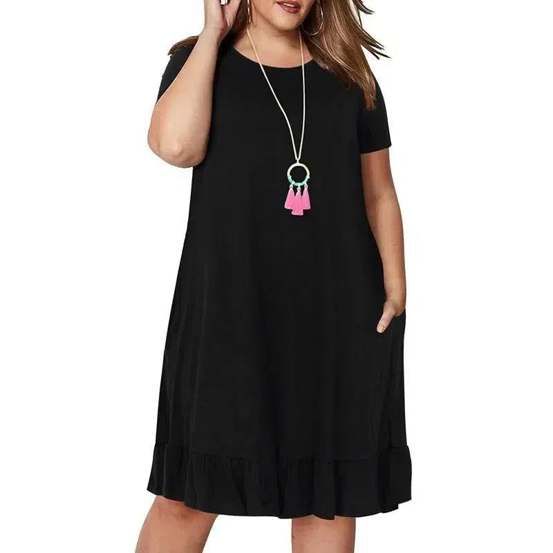 Woman dress Loose solid ruffles-black-4