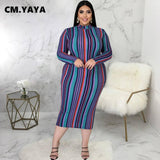 CM.YAYA Women Plus Size Dress Print Full Sleeve O-neck Zipper Stretchy Skinny Pencil Dresses Vintage Vestidos Autumn Outfit 2021-4