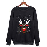 Christmas Antlers Cute Print Crew Neck Sweater-Black-4