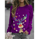 Christmas Pattern Printing Long Sleeve Crew Neck Sweater-Purple-7