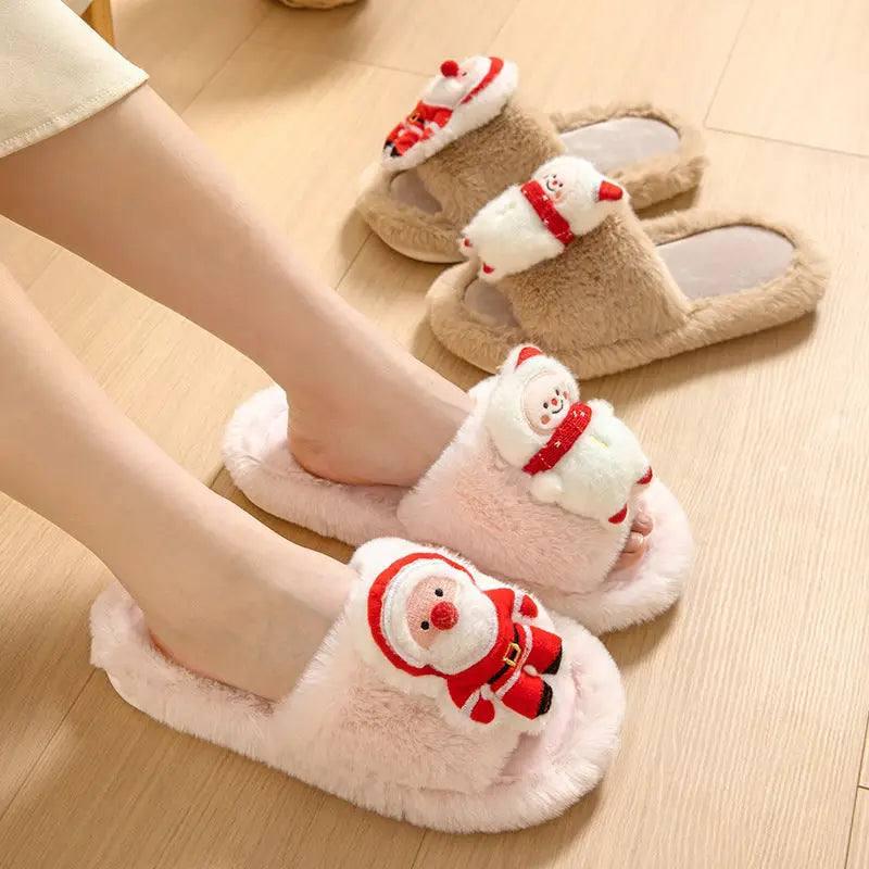 Christmas Shoes Ins Santa Claus Open-toe Cotton Slippers-2