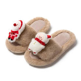 Christmas Shoes Ins Santa Claus Open-toe Cotton Slippers-Brown-7