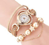 Circle Ladies Pearl Bracelet Watch Fashion Love Diamond-MILK WHITE-1