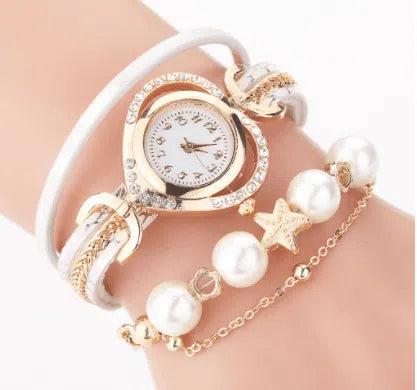 Circle Ladies Pearl Bracelet Watch Fashion Love Diamond Digital Ladies Watch-3