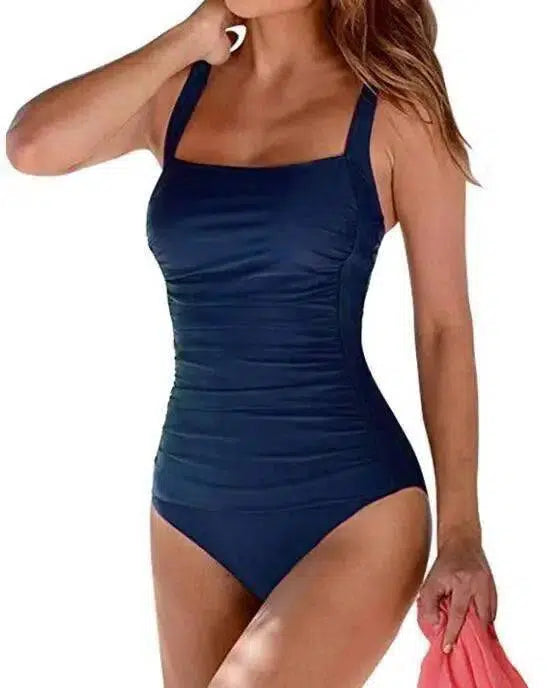 Classic Elegance One-Piece Swimsuit-DarkBlue-3