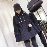 Coat Cloak Women Loose Fashion Double Breasted-Black-2