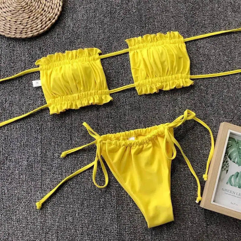 Costa Rica Bandeau Bikini Set-Yellow-2