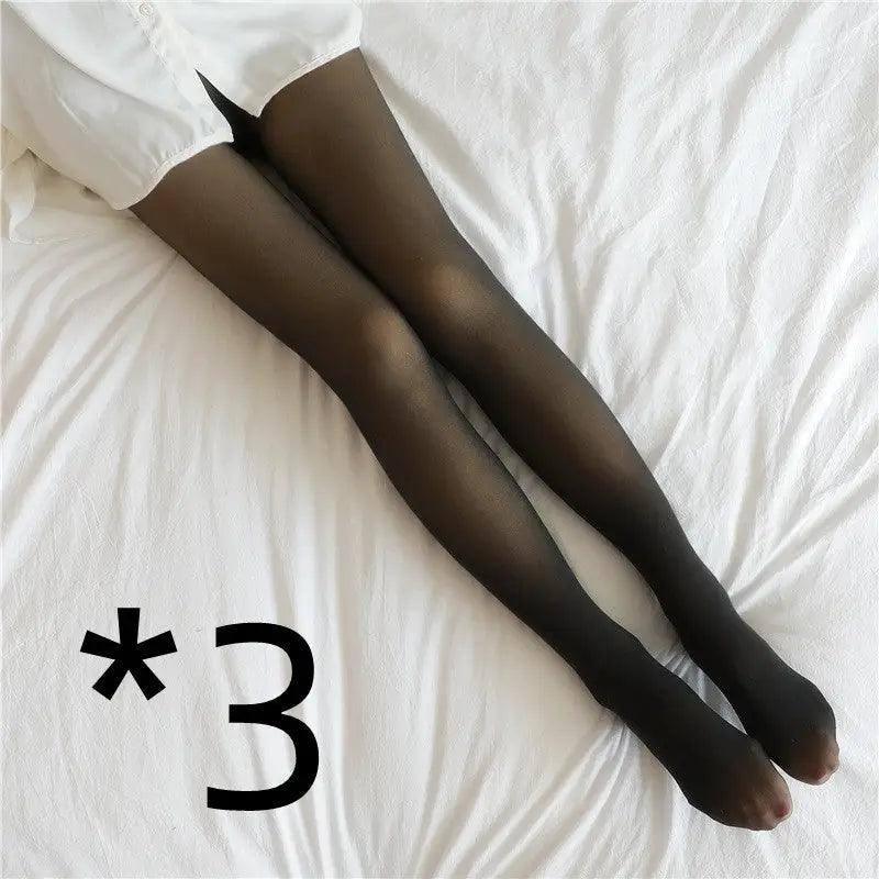 Fleece Lined Tights for Dark Skin-3pcs Black skin with feet-17