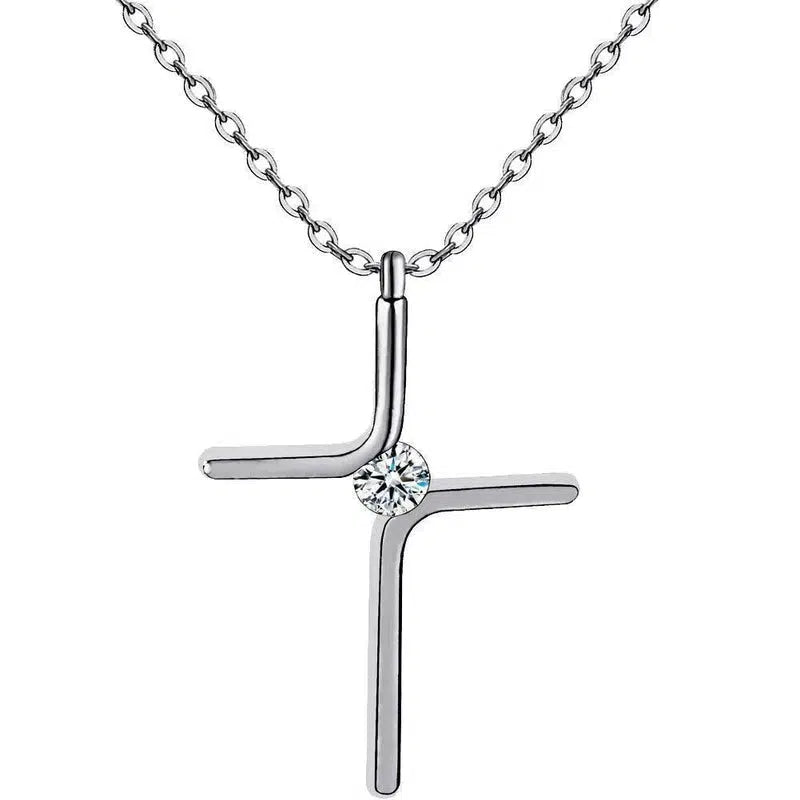 Cross Pendant Simple Necklace Titanium Steel Plating-Silver-2