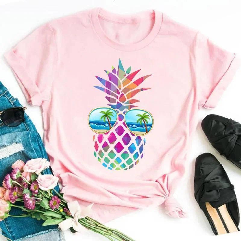 Cute Pineapple Summer Tee-HX13-PINK-1