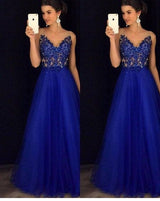 Dress Backless Beaded Ball Elegant Long Dress Blue Chiffon-2