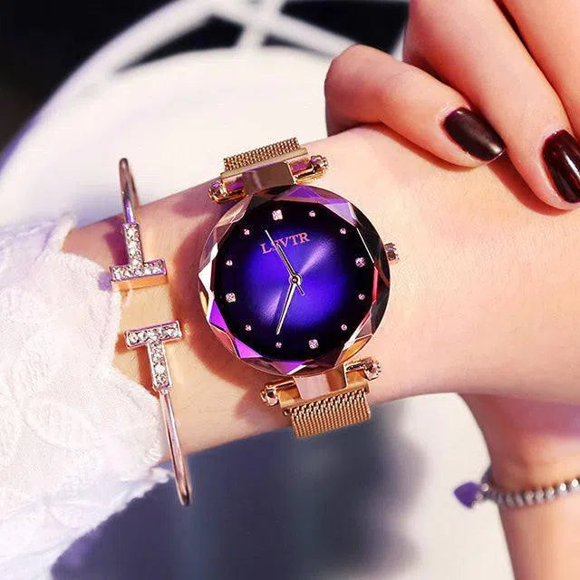 Rose Gold Women Watches Fashion Diamond Ladies Starry Sky Magnet Watch Waterproof Female Wristwatch-3