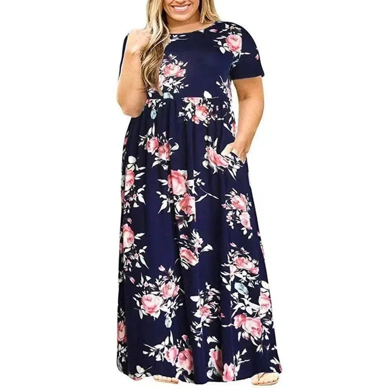 Big size Dress Women Summer Large Size Short Sleeve Print Wear-Resistant Long Dress Plus Size Fat MM Women Clothing Maxi Dress-1