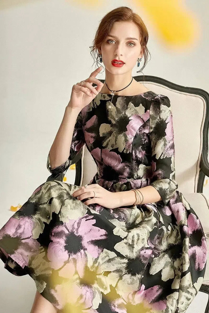 2021 Spring Summer Jacquard Women Luxury Indie Folk Dress Brocade Ball Gown Dress Casual Evening Club Maxi Clothing-5