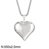 Elegant Heart Pendants: Silver & Gold Necklace Charms-Steel With Chain-7