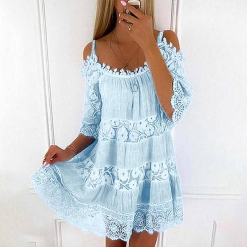 Elegant Off-Shoulder Princess Lace Dress-2